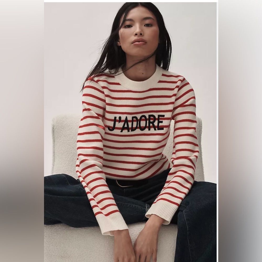 Anthropologie Endless Rose J'Adore Red and White Striped Sweater